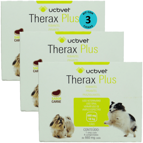 Therax Plus 660mg Com 4 comprimidos Vermífugo UCBVET Kit Com 3 Therax Plus 660mg Com 4 comprimidos Vermífugo UCBVET Kit Com 3